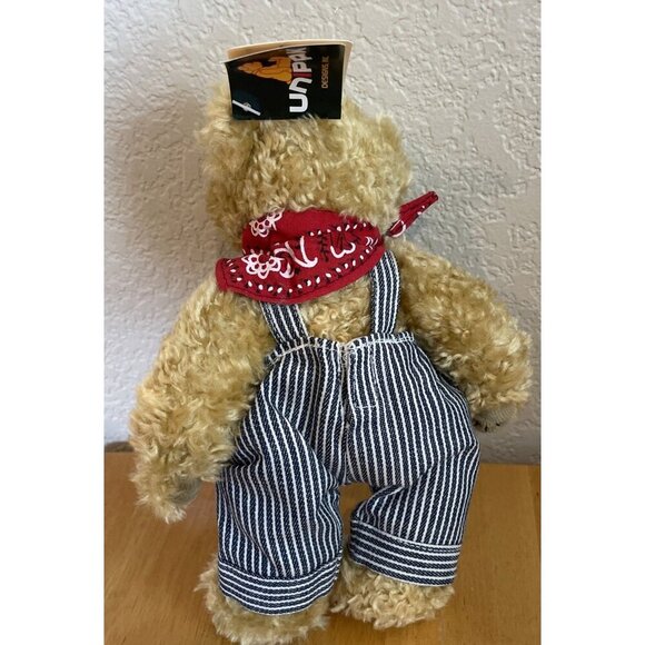 Bear Train Conductor Bandanna Overalls Plush Stuffed Animal Unipak Designs 8” - Picture 2 of 8